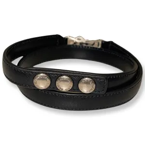 Saint Laurent Monogram Logo Black Leather Wrap Snap Bracelet