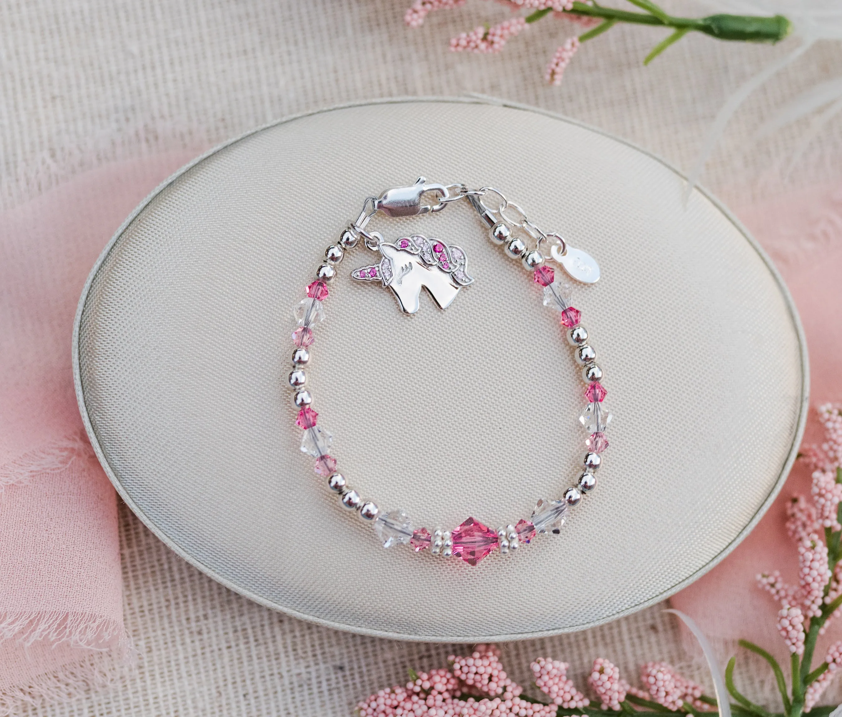 SALE! Unicorn (Pink) - Sterling Silver Unicorn Bracelet for Little Girls