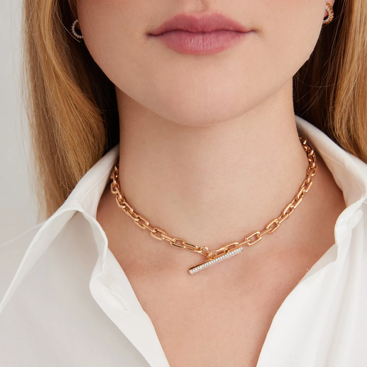 SAXON 18K DOUBLE WRAP CHAIN LINK & DIAMOND BAR TOGGLE BRACELET