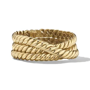 Sculpted Cable Triple Wrap Bracelet in 18K Yellow Gold, 8.5mm, Size Medium