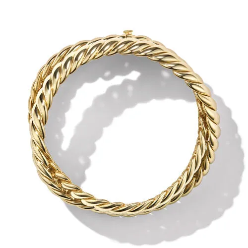 Sculpted Cable Triple Wrap Bracelet in 18K Yellow Gold, 8.5mm, Size Medium