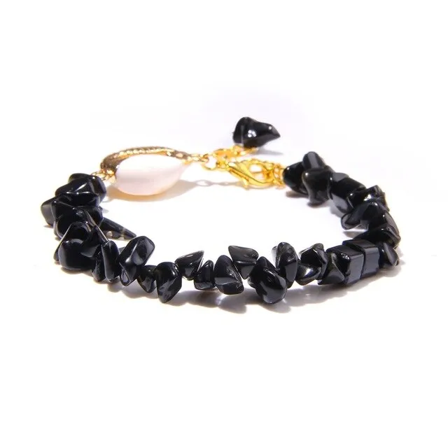 Semiprecious Aquamarines Chip Stone Bracelets Women Hawaii Style Sea Beach Gold Shell Pendant Bangle Blue Pulsera For Women