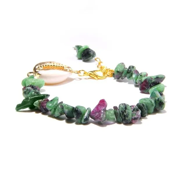 Semiprecious Aquamarines Chip Stone Bracelets Women Hawaii Style Sea Beach Gold Shell Pendant Bangle Blue Pulsera For Women