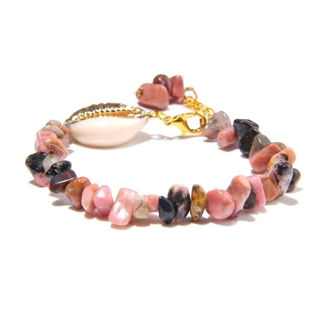 Semiprecious Aquamarines Chip Stone Bracelets Women Hawaii Style Sea Beach Gold Shell Pendant Bangle Blue Pulsera For Women