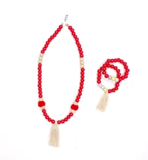 Set  Necklace and  2 Bracelets Red