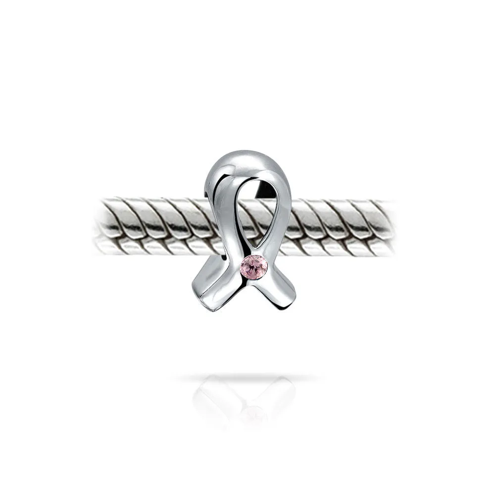 Set of 3 Pink Ribbon Breast Cancer Survivor CZ Glass Crystal Spacer Charm Bead