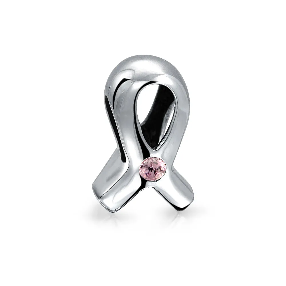 Set of 3 Pink Ribbon Breast Cancer Survivor CZ Glass Crystal Spacer Charm Bead