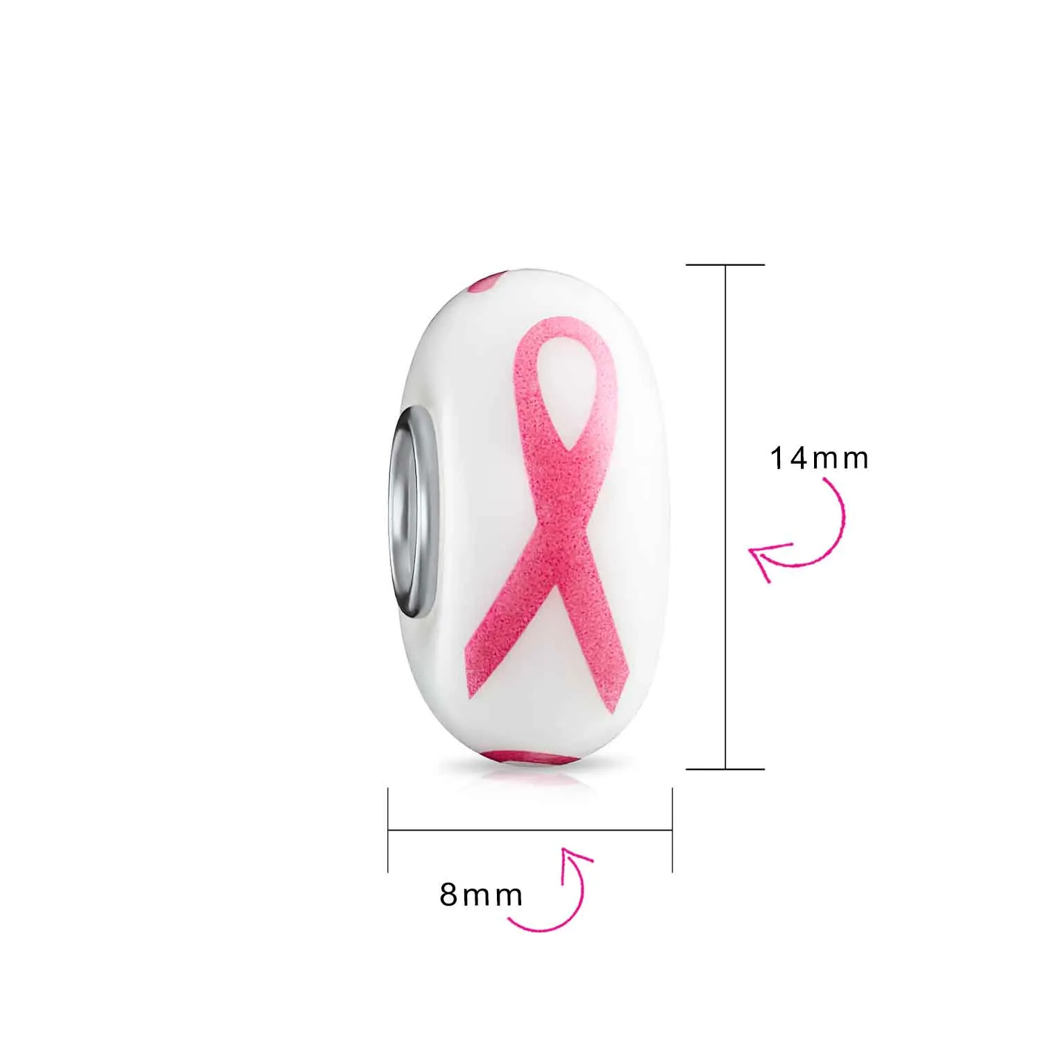 Set of 3 Pink Ribbon Breast Cancer Survivor CZ Glass Crystal Spacer Charm Bead