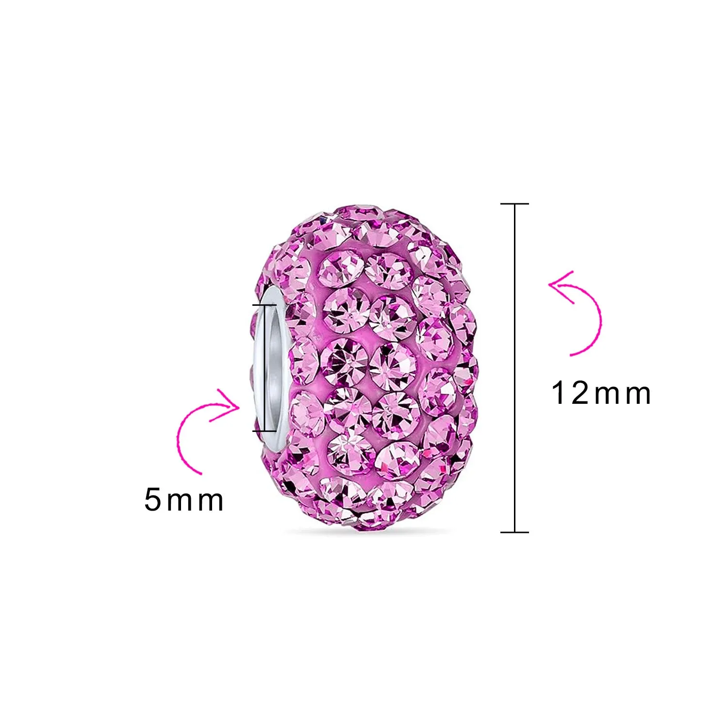 Set of 3 Pink Ribbon Breast Cancer Survivor CZ Glass Crystal Spacer Charm Bead