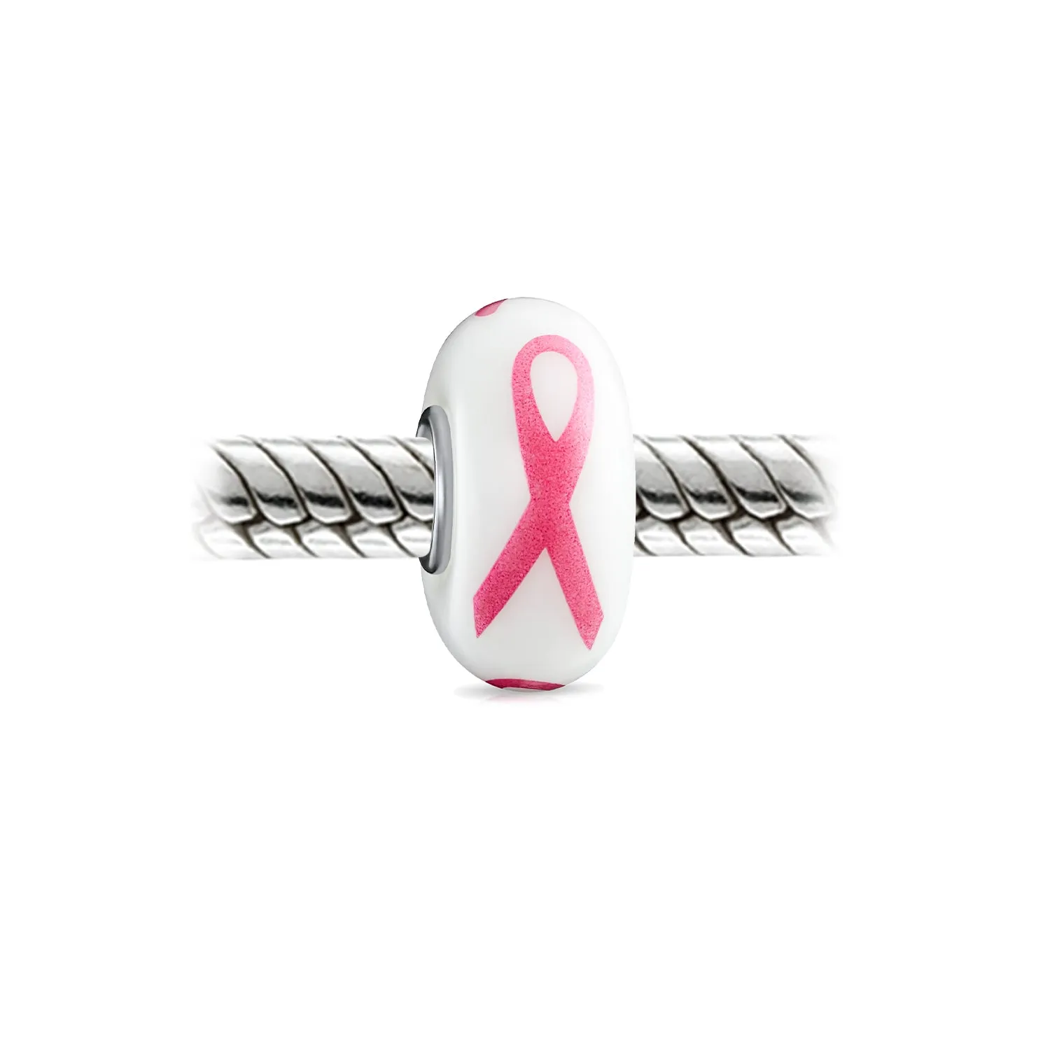Set of 3 Pink Ribbon Breast Cancer Survivor CZ Glass Crystal Spacer Charm Bead