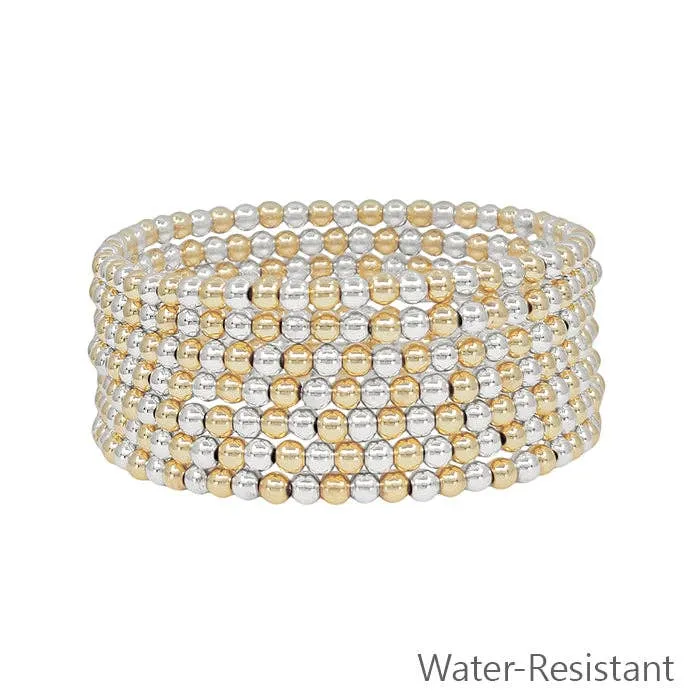 Set of 7 Gold and Silver Beaded Stretch Bracelets