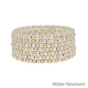 Set of 7 Gold and Silver Beaded Stretch Bracelets