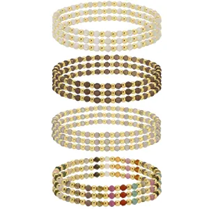 Set/12 3mm Assorted stretch beaded bracelets alternating stones