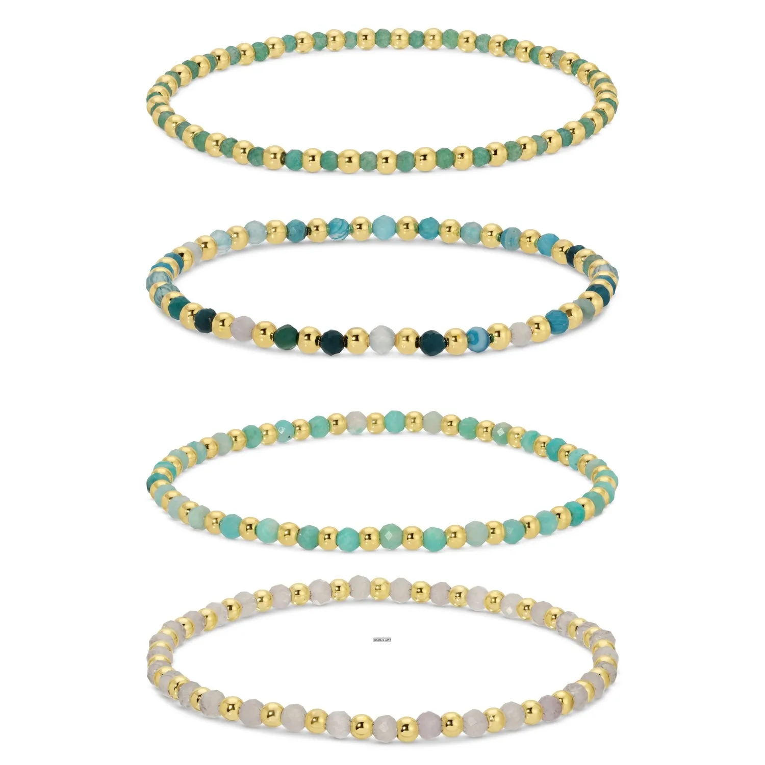 Set/12 3mm Assorted stretch beaded bracelets alternating stones