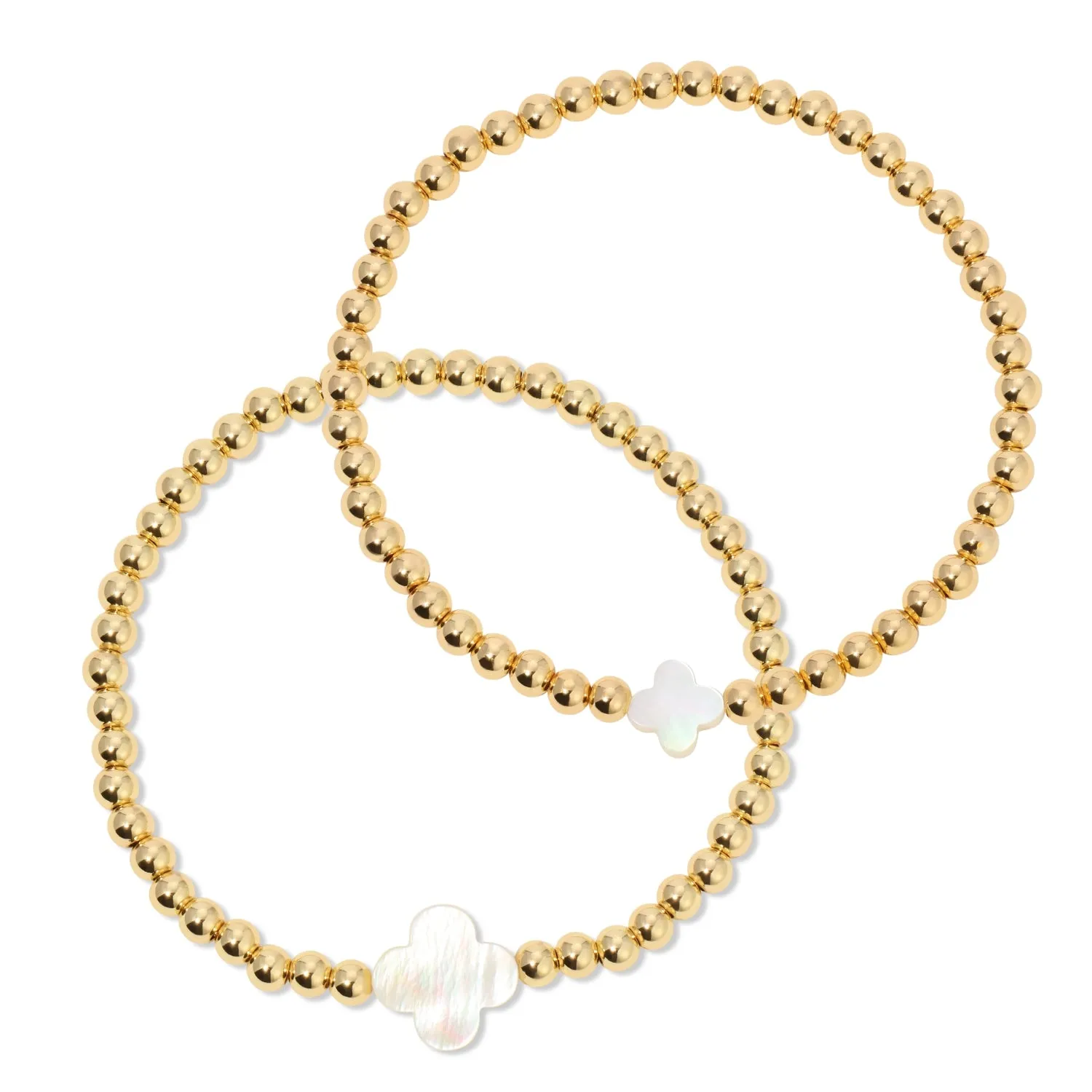 Set/12 4mm bracelet with shell quatrefoil accents