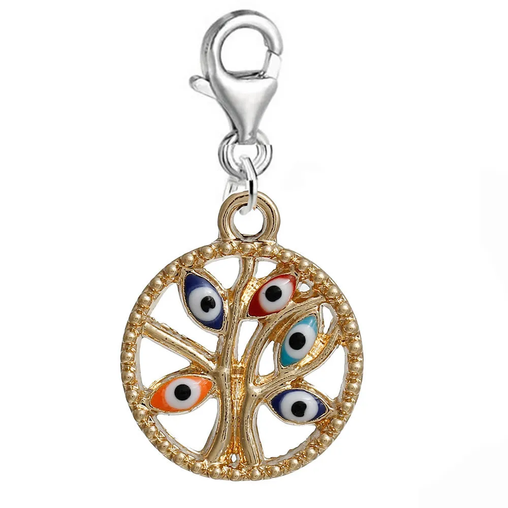 Sexy Sparkles clip on charm pendant Tree Of Life With Evil Eyes Dangle Charm lobster clasp charm