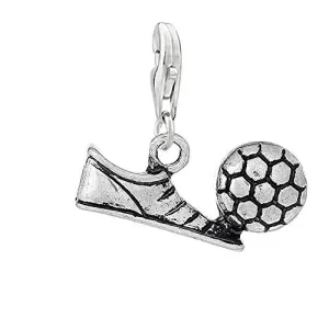 Shoe with Soccer, Football Clip on Pendant Charm for Bracelet or Necklace