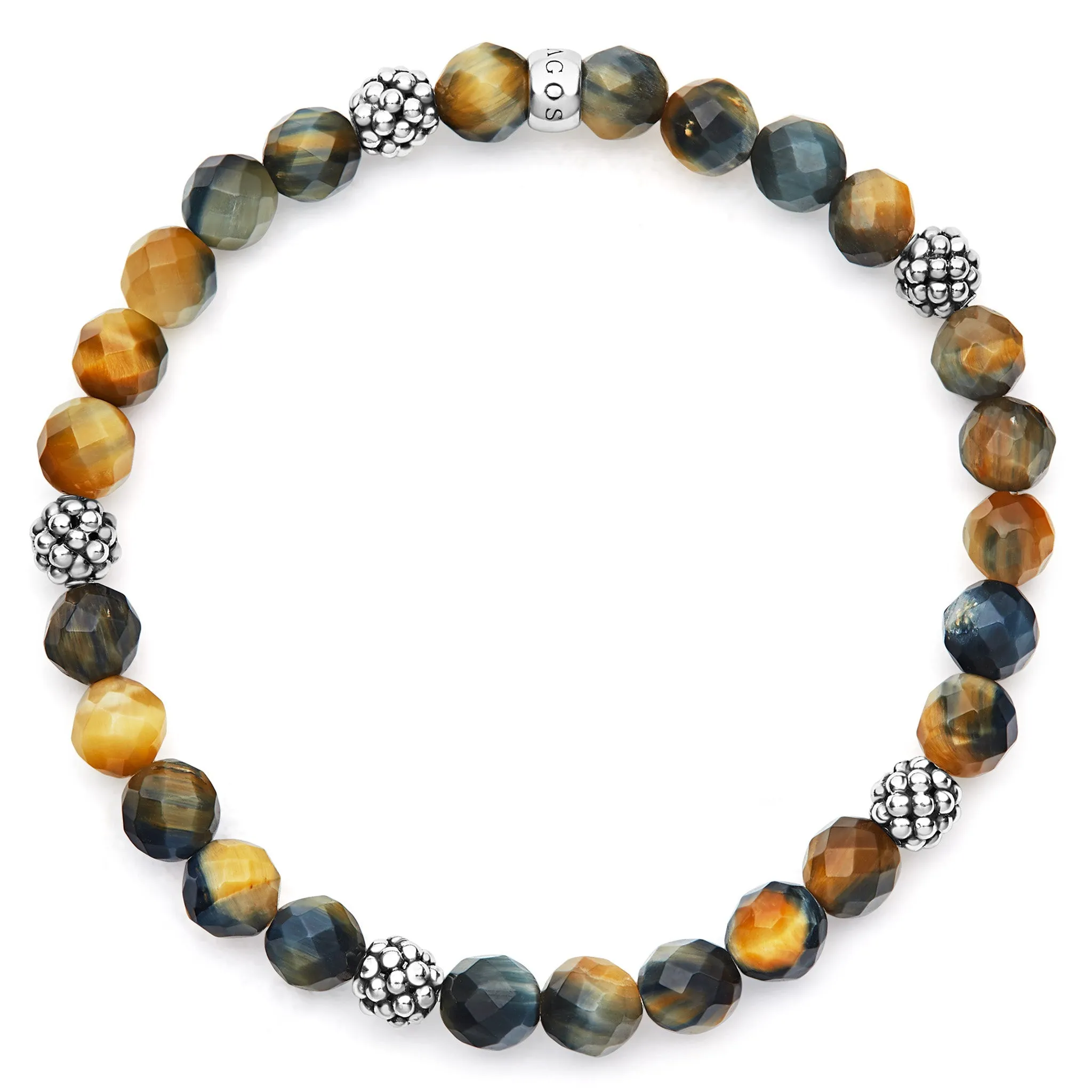 Signature Caviar Five Station Silver Tiger Eye Bead Bracelet