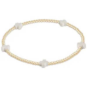 Signature Cross Gold Pattern 2mm Bead Bracelet Off White