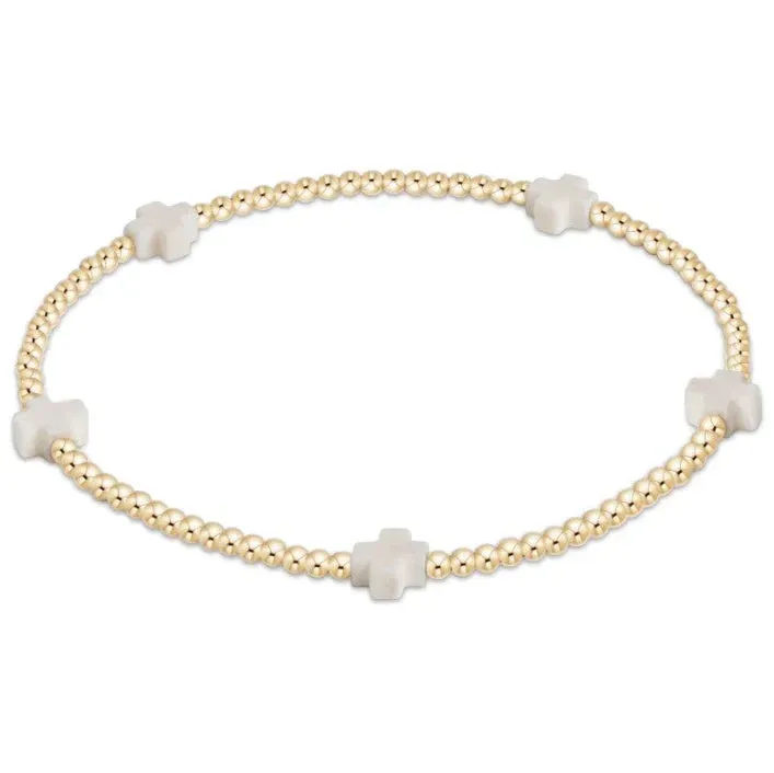 Signature Cross Gold Pattern 2mm Bead Bracelet Off White