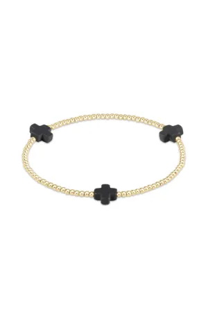 Signature Cross Gold Pattern 2mm Bead Bracelet - Onyx