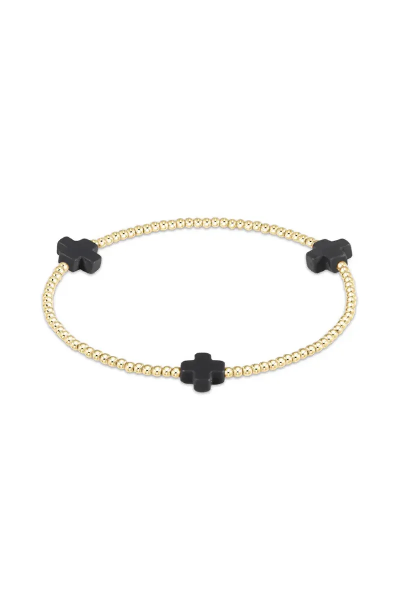 Signature Cross Gold Pattern 2mm Bead Bracelet - Onyx
