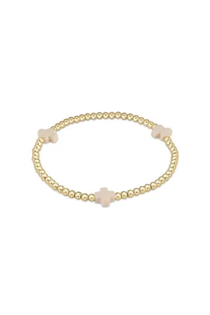 Signature Cross Gold Pattern 3mm Bead Bracelet - Off White