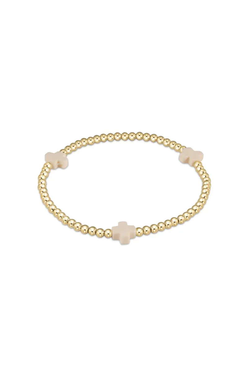 Signature Cross Gold Pattern 3mm Bead Bracelet - Off White