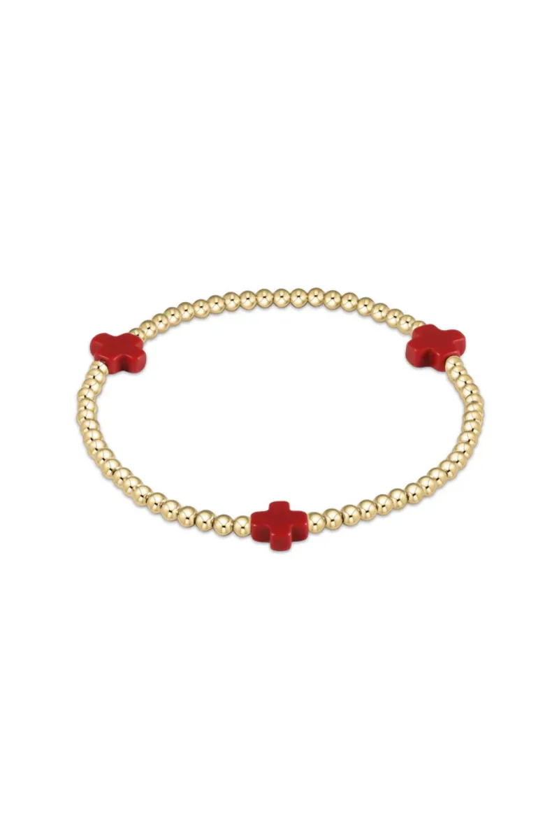 Signature Cross Gold Pattern 3mm Bead Bracelet - Red