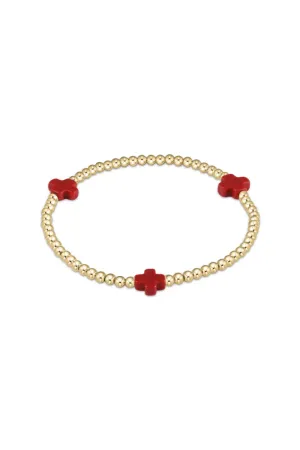 Signature Cross Gold Pattern 3mm Bead Bracelet - Red