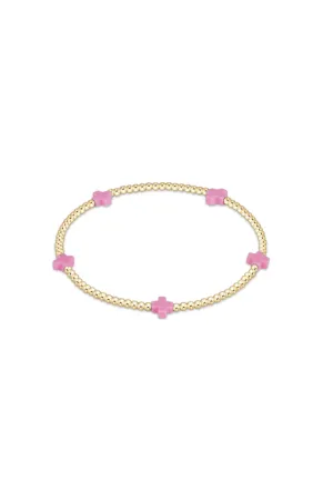 Signature Cross Small Gold Pattern 2mm Bead Bracelet - Bright Pink