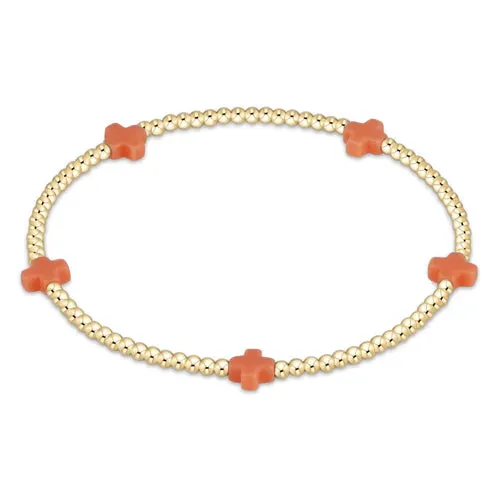 Signature Cross Small Gold Pattern 2mm Bracelet - Coral