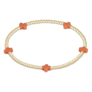 Signature Cross Small Gold Pattern 2mm Bracelet - Coral