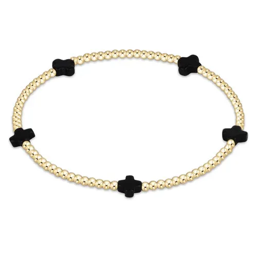 Signature Cross Small Gold Pattern 2mm Bracelet - Onyx