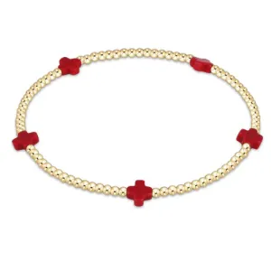 Signature Cross Small Gold Pattern 2mm Bracelet - Red