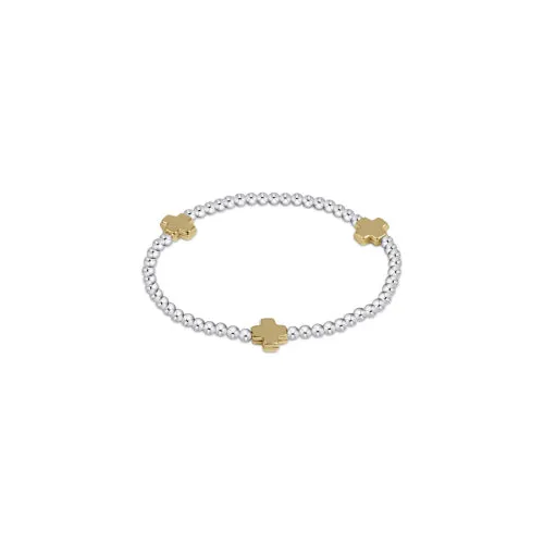 Signature Cross Sterling Mixed Metal Pattern 3mm Bead Bracelet - Gold