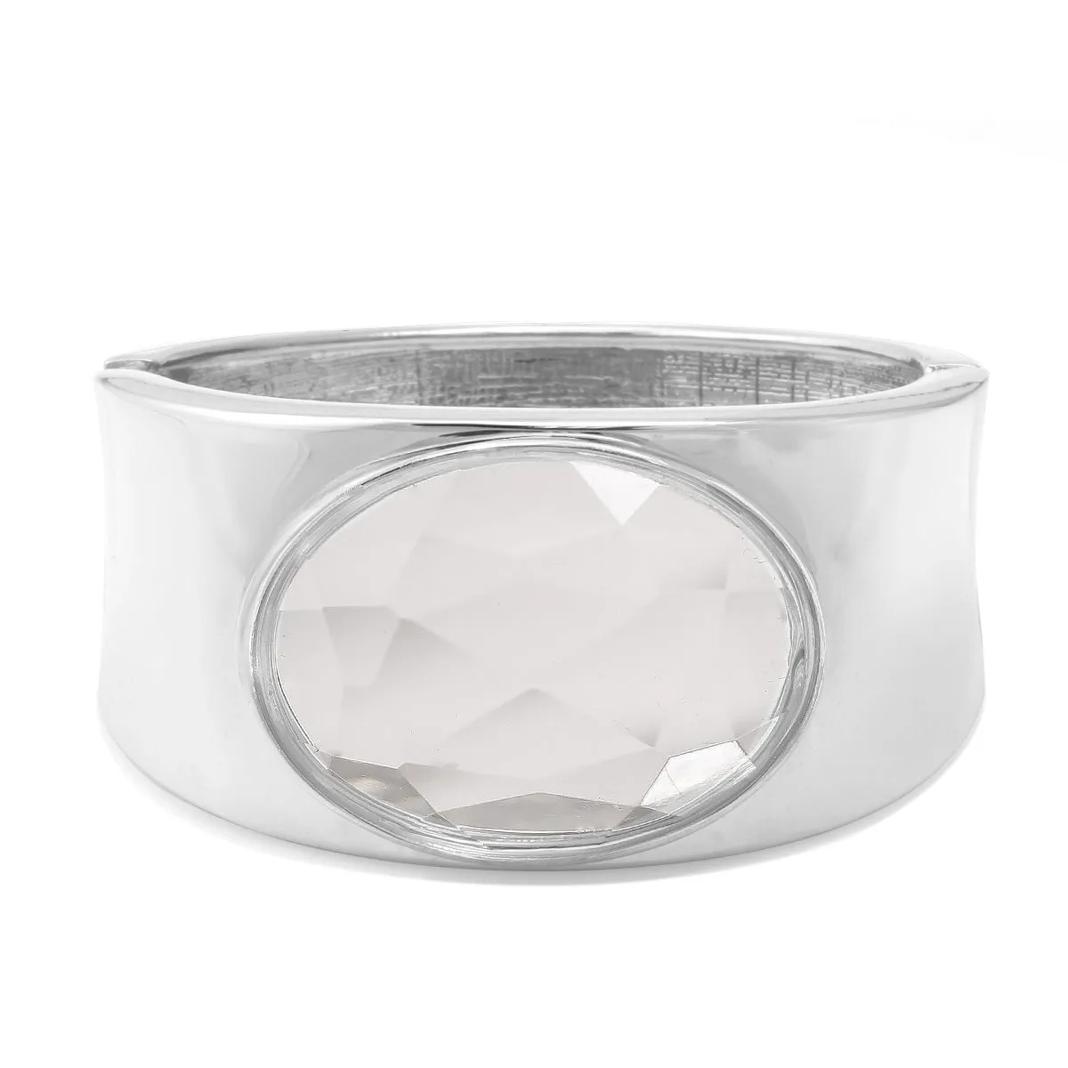 SILVER CLEAR FACETED CRYSTAL HINGED BRACELET #FW-B1564SCL
