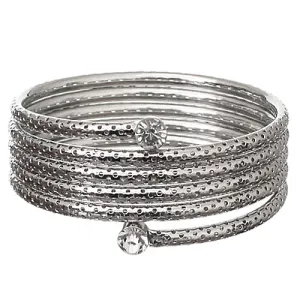 Silver Coil Wrap Around Bangle Bracelet