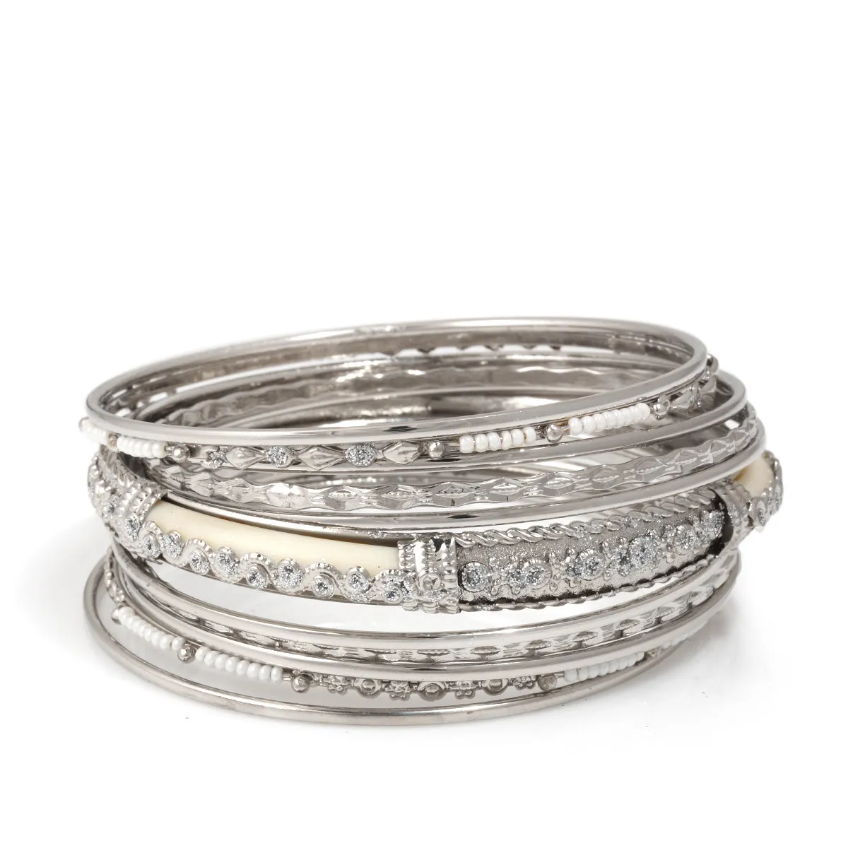 SILVER IVORY AND CRYSTAL BANGLE SET #KB00888PLUS S/IVY (UF5/XB7,RE6)
