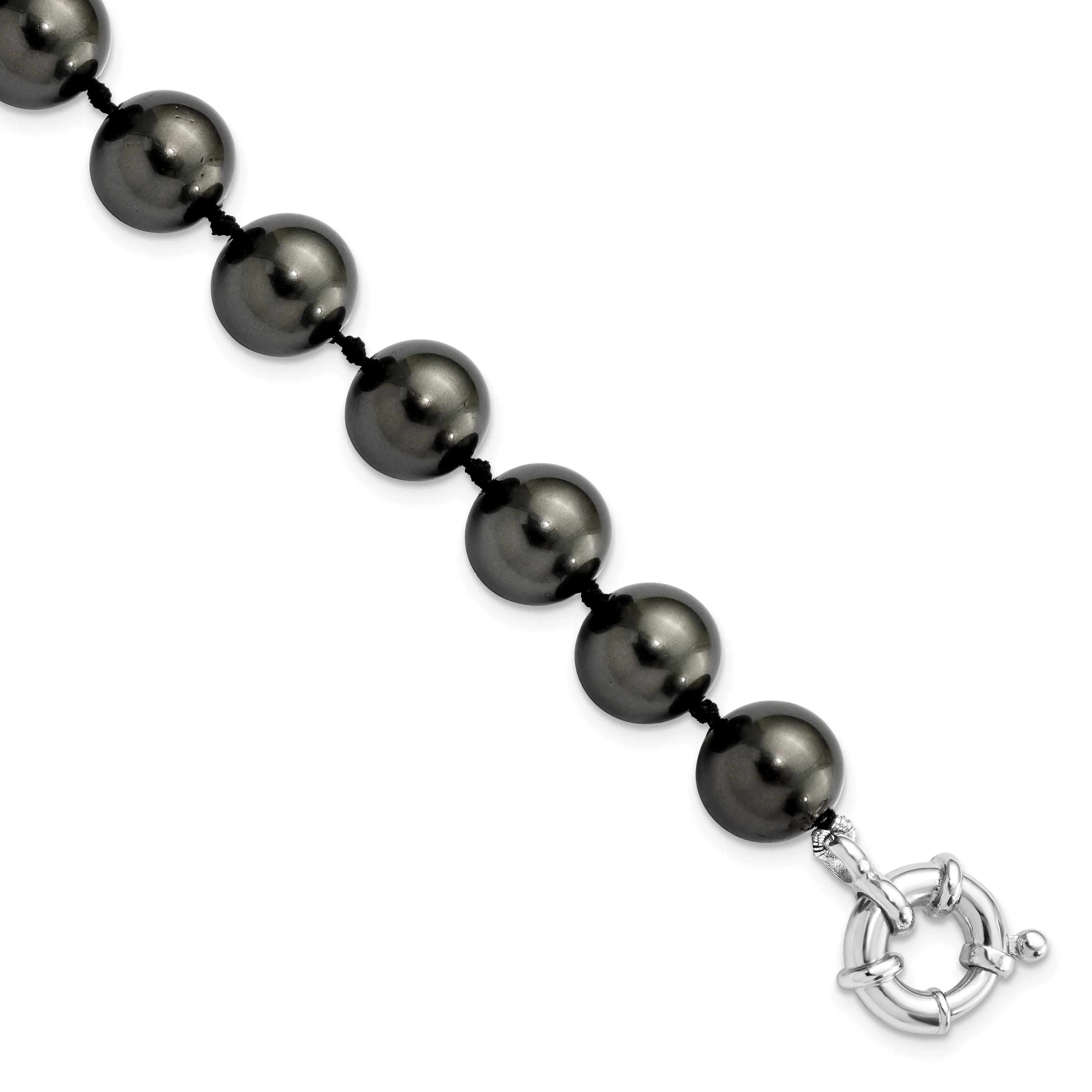 Silver Majestik Black Shell Pearl Bead Bracelet