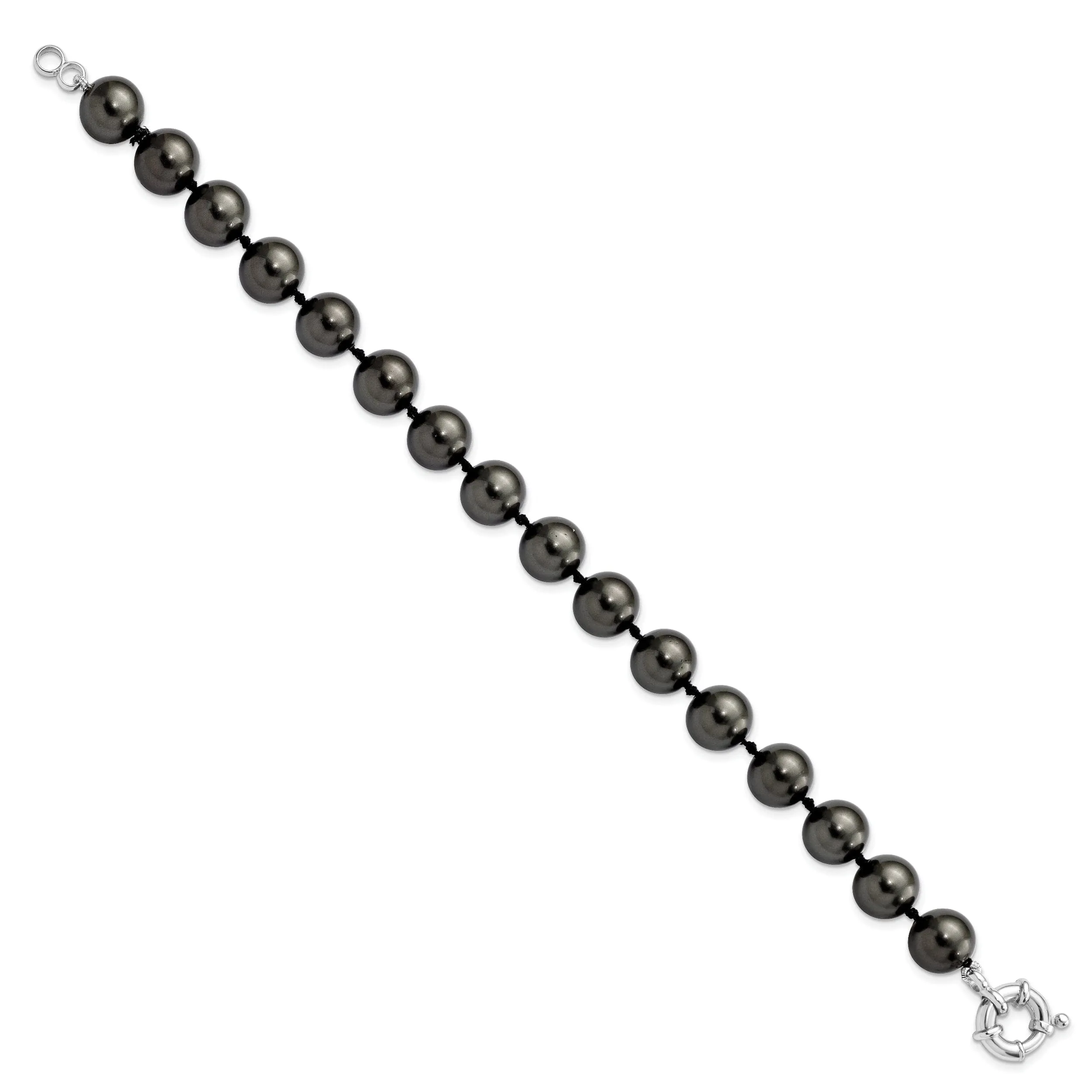 Silver Majestik Black Shell Pearl Bead Bracelet