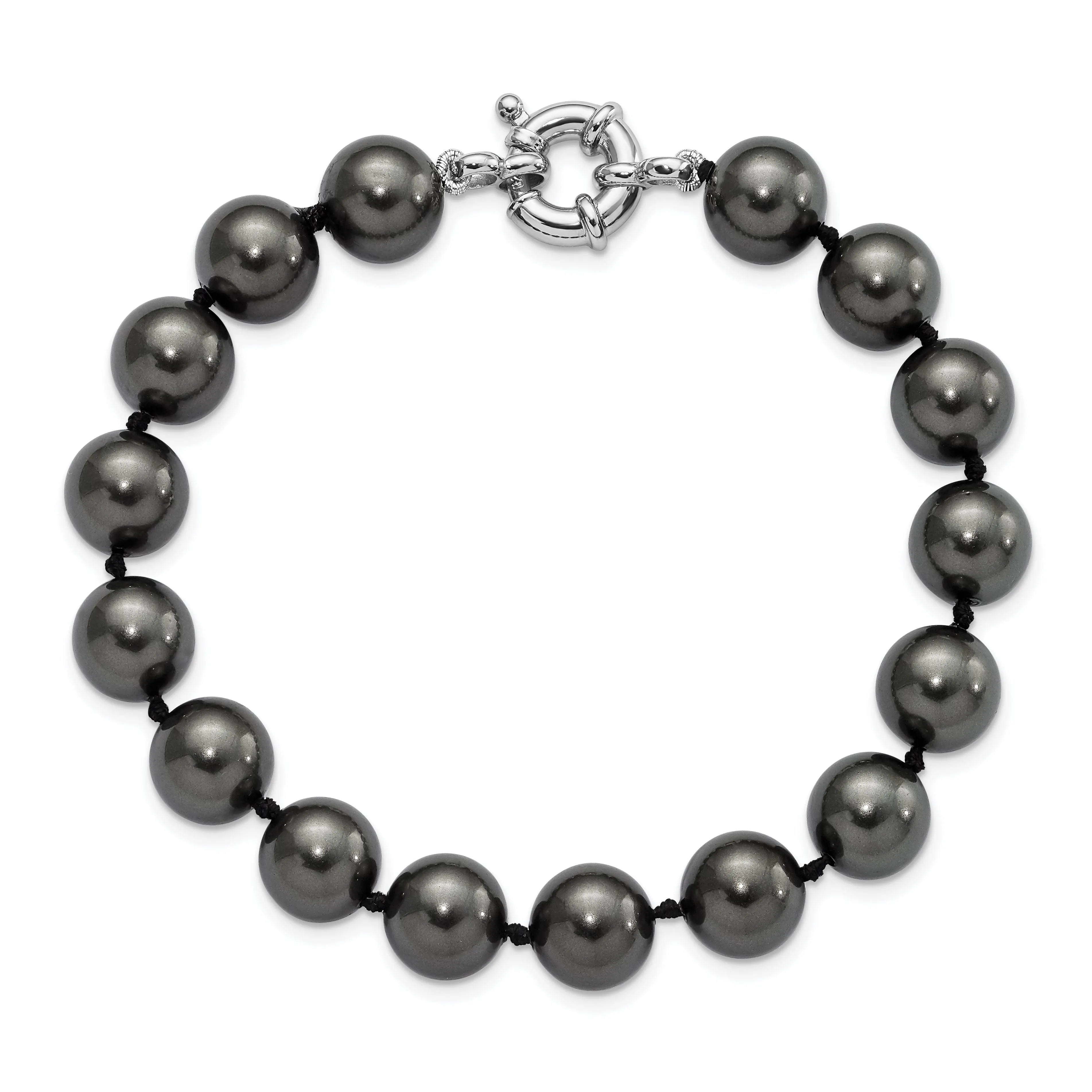 Silver Majestik Black Shell Pearl Bead Bracelet