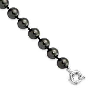 Silver Majestik Black Shell Pearl Bead Bracelet