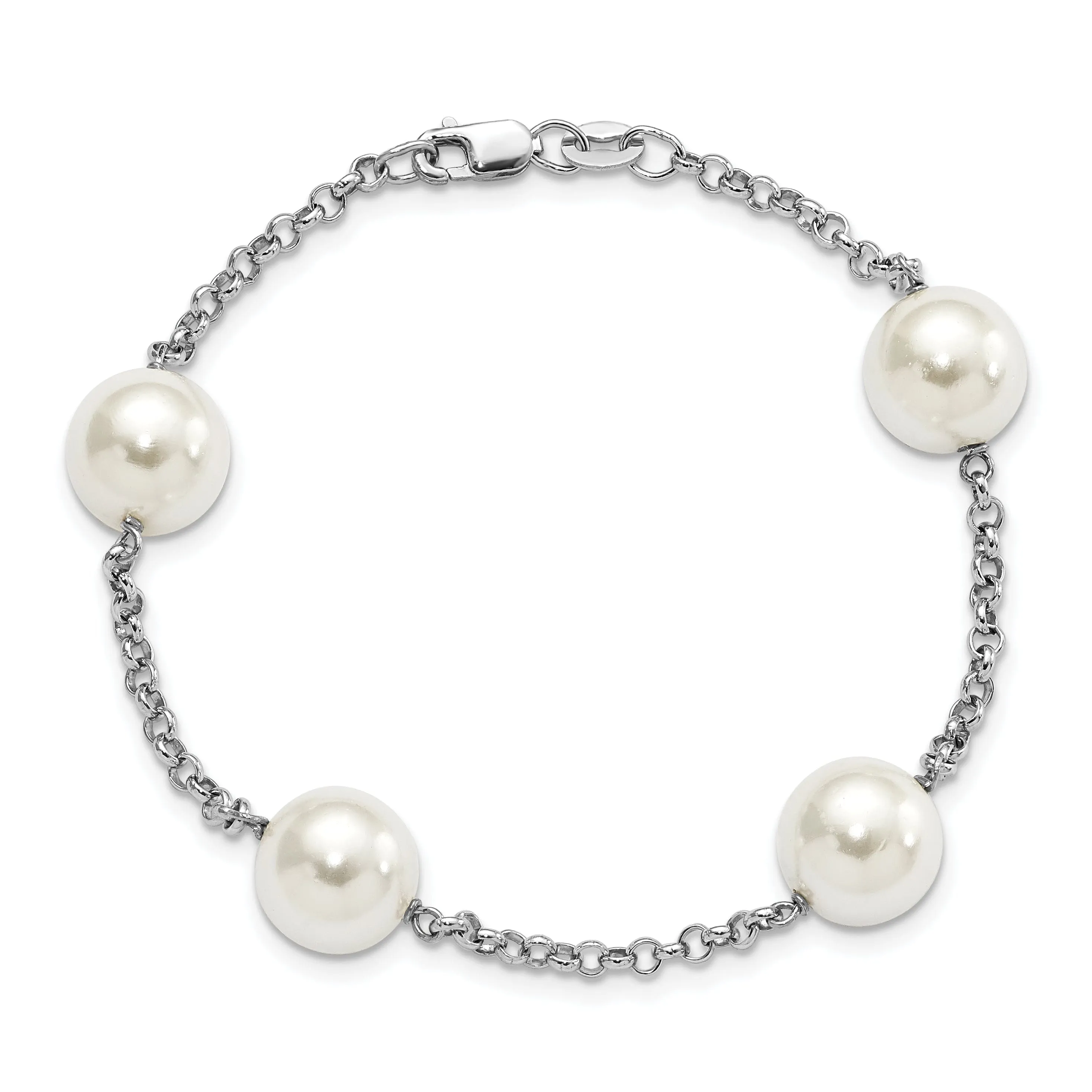 Silver Majestik White Shell Pearl Bead Bracelet