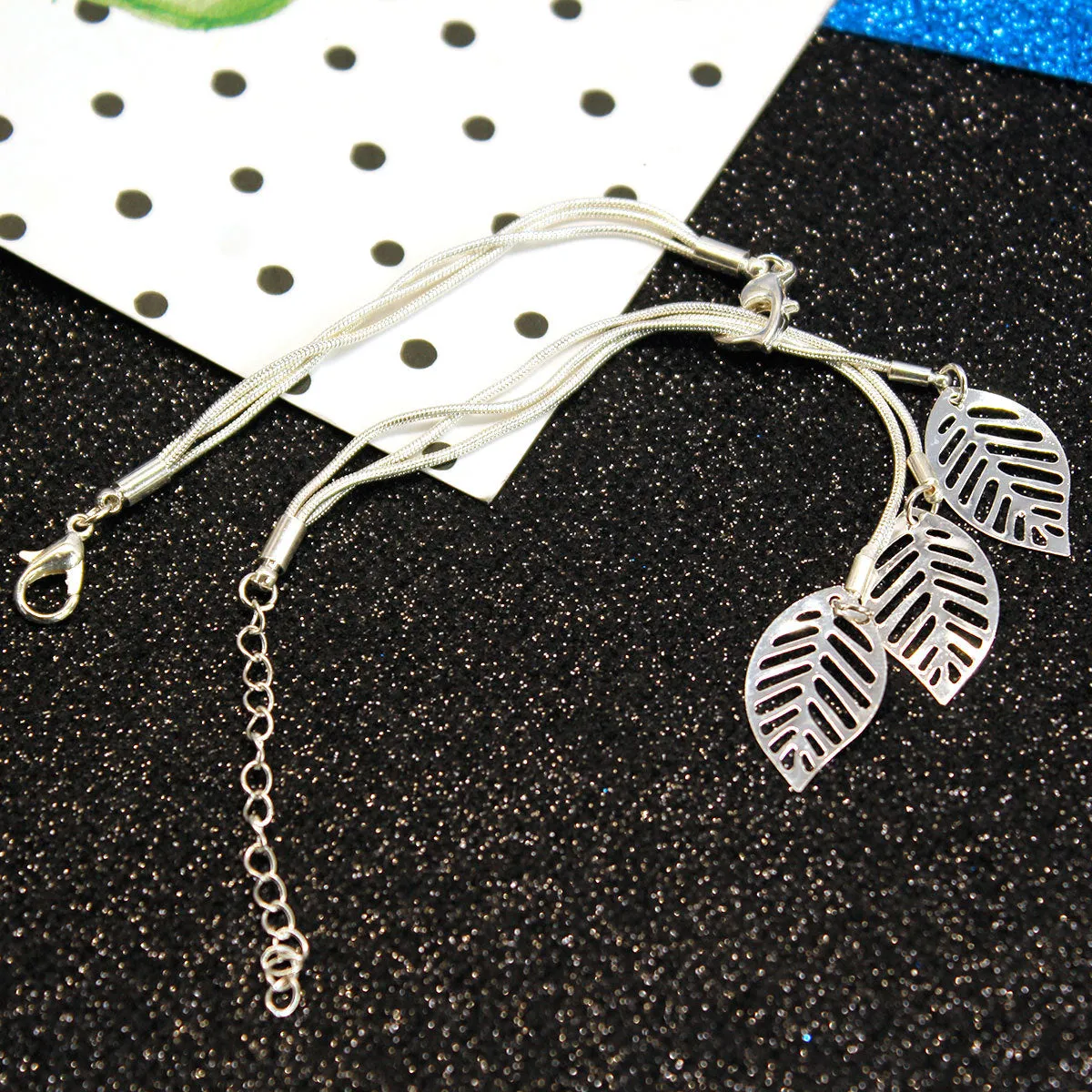 Silver-Plated Leaves Strand Charm Bracelet