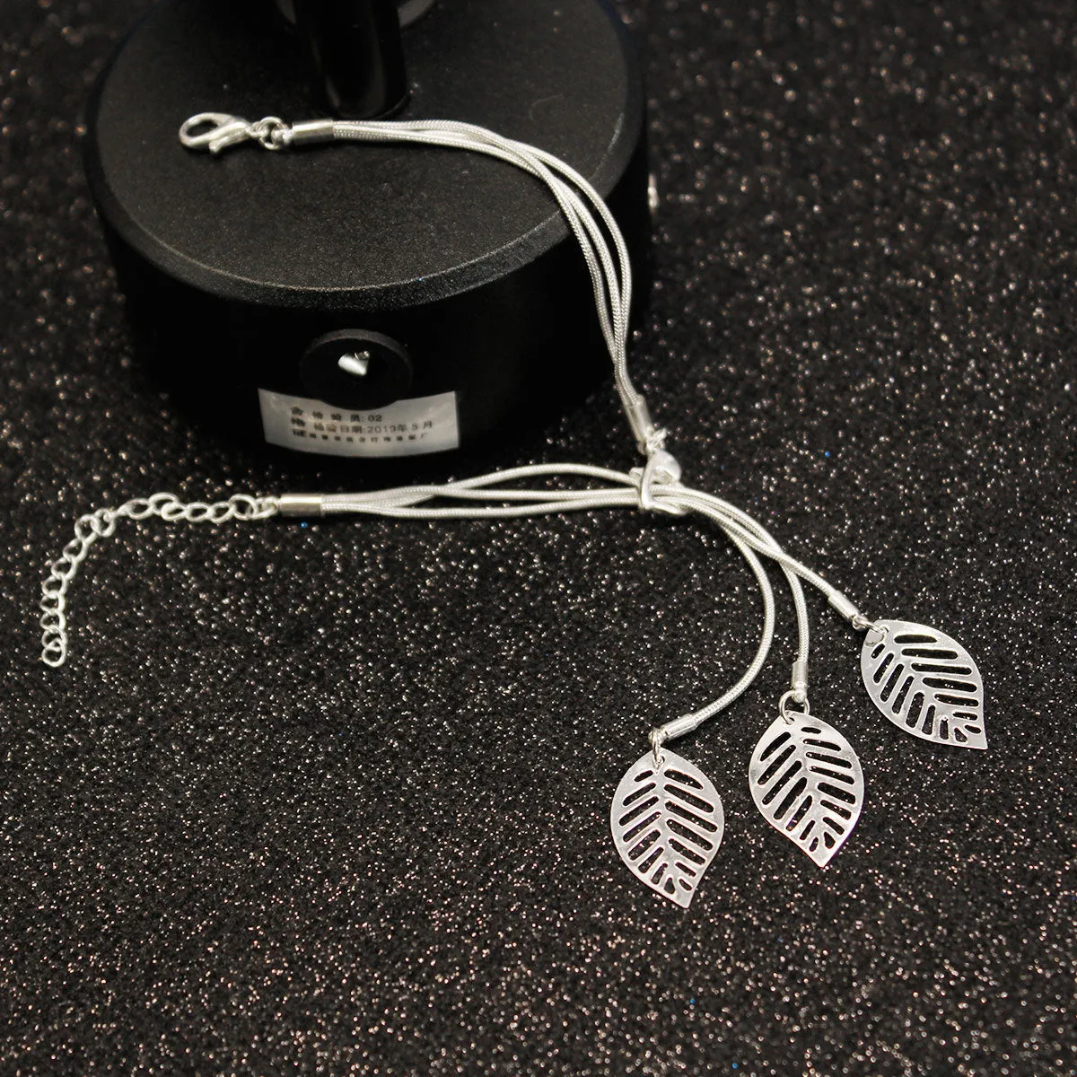 Silver-Plated Leaves Strand Charm Bracelet