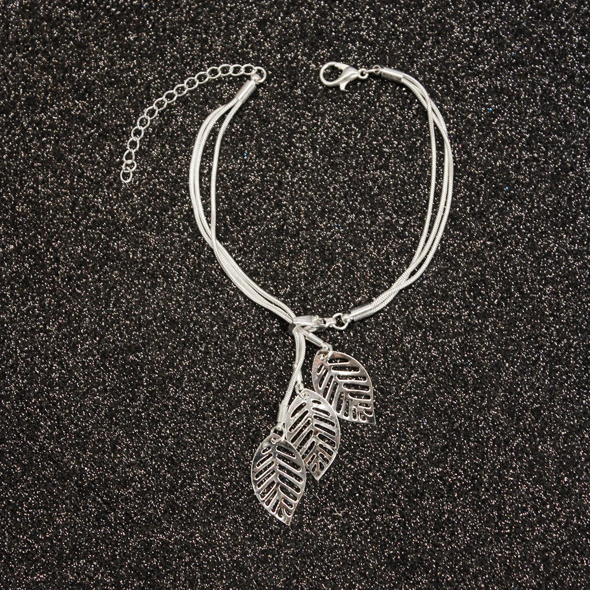 Silver-Plated Leaves Strand Charm Bracelet