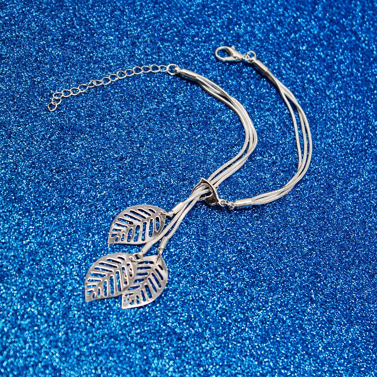 Silver-Plated Leaves Strand Charm Bracelet