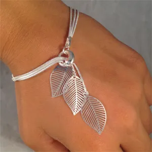 Silver-Plated Leaves Strand Charm Bracelet