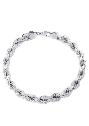 Solid Mens Rope Bracelet 10K White Gold